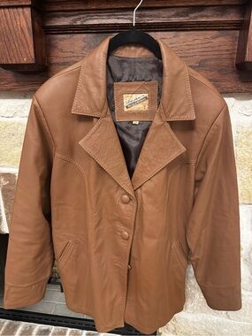 Vintage 70s Camel Brown Leather‎ Blazer Jacket Dagger Collar Butter Soft Nappa
